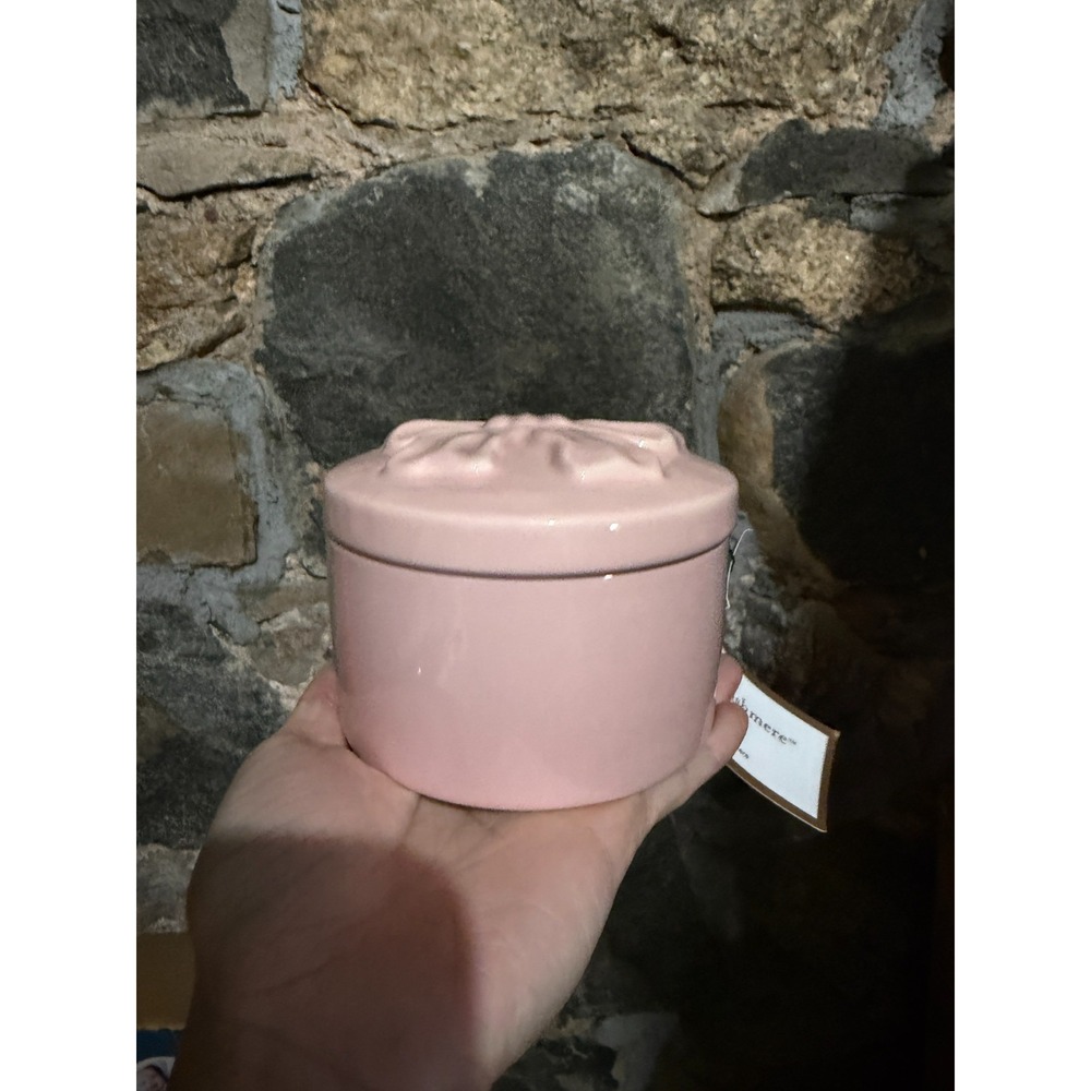 Cupcakes and Cashmere Ceramic Trinket Keepsake Box Pink Bow Round Lidded Holiday
